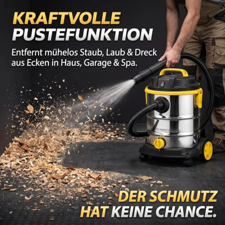 Just Perfecto Nass-Trocken-Sauger CH13312, 1200W, 25L Edelstahl, HEPA-Filter, beutellos mit Blasfunktion – Bild 6