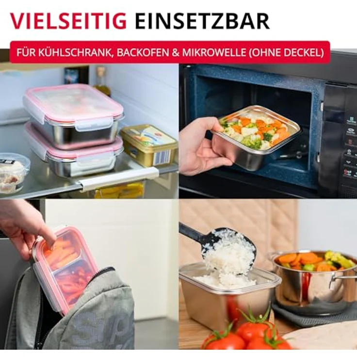 Westmark Edelstahl Lunchbox 1300 ml – Auslaufsichere Mikrowellen- & Ofenfeste Bento Box, BPA-frei, Silber – Bild 3