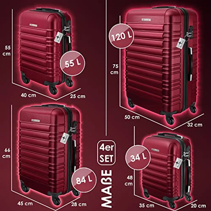 KESSER® 4tlg. Hartschalenkofferset Hartschalenkoffer Reisekoffer Set Reisekofferset Trolley Koffer Inkl. Kofferwaage + Gepäckanhänger Rollkoffer Schloss 4 Rollen ABS-Hartschale Teleskopgriff S-M-L-XL – Bild 2