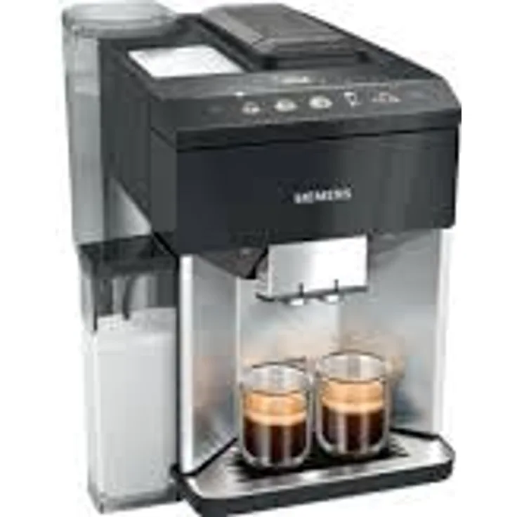 Siemens EQ500, vollautomatische Kaffeemaschine mit AromaDouble Shot, AutoMilk Clean, ceramDrive, CoffeeSelect Display, oneTouch DoubleCup, schwarz/Edelstahl, TQ517R03