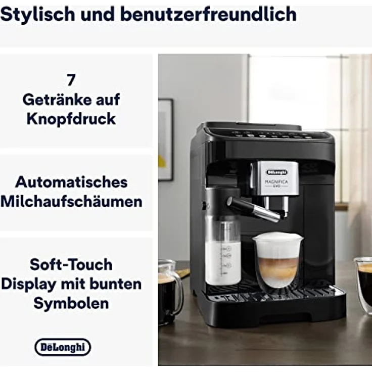 De'Longhi Magnifica Evo ECAM 292.81.B Kaffeevollautomat mit LatteCrema Milchsystem, 7 Direktwahltasten für Cappuccino, Espresso und weitere Kaffeespezialitäten, 2-Tassen-Funktion, Schwarz – Bild 2