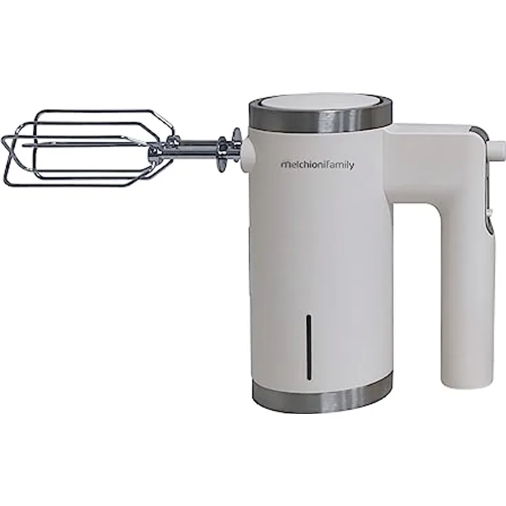 Melchioni Family Elektrischer Handmixer, kabellos, wiederaufladbar, mit 2 Schneebesen aus Stahl, verstellbar mit 5 Geschwindigkeiten, Weiß, Weiß