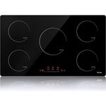 IsEasy Induktionskochfeld 90cm, Einbau Elektrokochfeld mit 5 Kochzonen/8600W, 1800W/1200W/2000W/1500W, 1-99Min Timer, Touch-Steuerung, 9 Heizstufen, Booster-Funktion,Kindersicherung, 220-240V