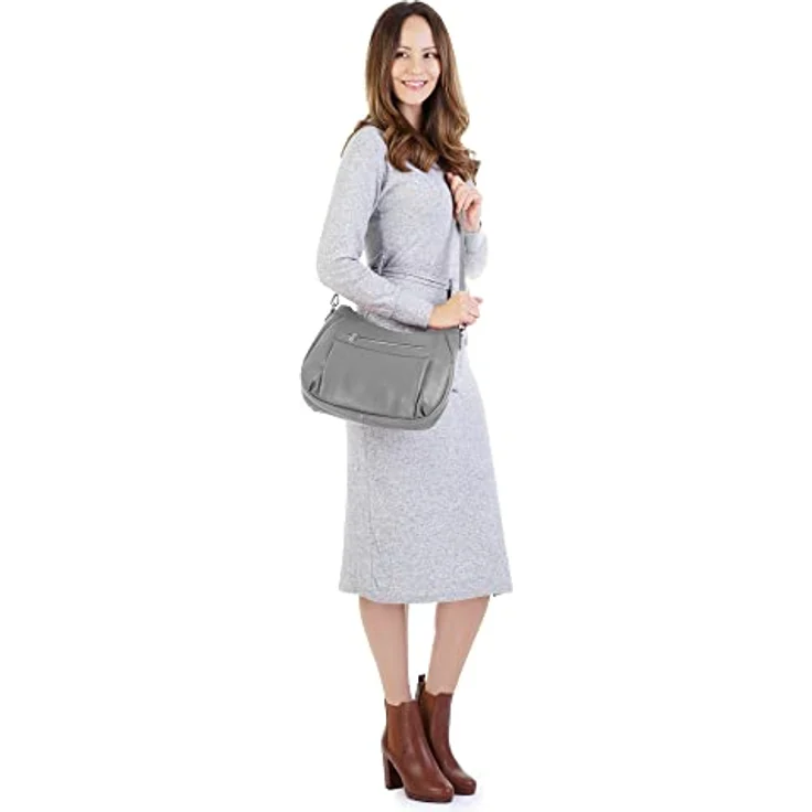 Samantha Look Umhängetasche, Damen Leder, echt Leder, Made in Italy, matt, schwarz – Bild 2