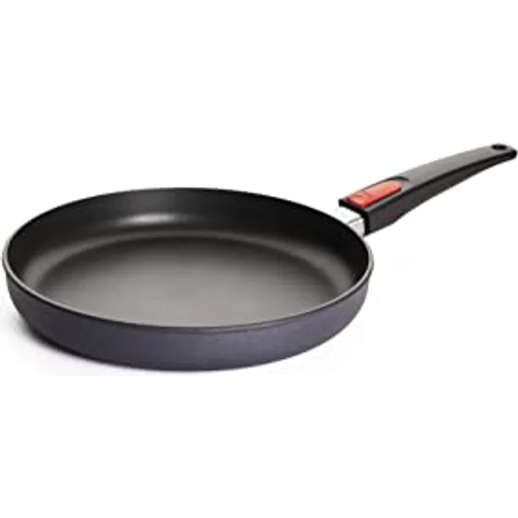 Woll Diamond Lite Flachpfanne - Induktiv -, Ø 28 cm, 5 cm hoch, mit abnehmbarem Stiel - Geeignet für alle Herdarten, Aluguss, backofenfest, anthrazit