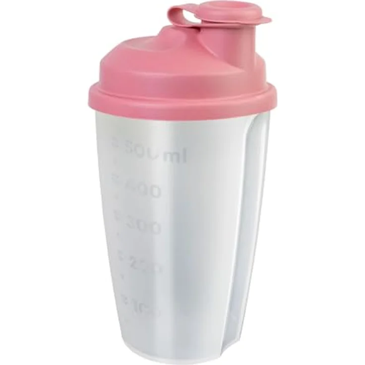 Westmark Mix- und Schüttelbecher/Dressingshaker, 0,5 l mit Mess-Skala, herausnehmbarer Mixscheibe und verschließbarem Ausgießer, Kunststoff, BPA-frei, Transluzent/Rosa – Bild 1