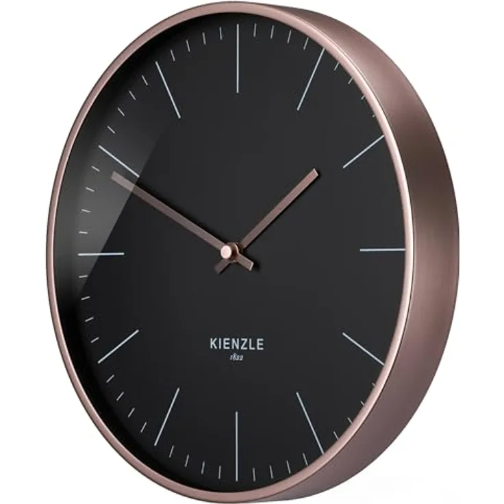 Kienzle Funkwanduhr 25 cm Roségold/Schwarz, DCF-Zeiteinstellung, Geräuschlos, Aluminiumrahmen