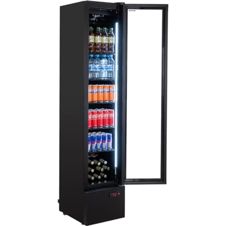 GastroHero Getränkekühlschrank GKS-160 Slim, abschließbarer Flaschenkühlschrank mit Glastür & LED-Beleuchtung, schwarz, 160 Liter, 200.3 cm hoch, 44.8 cm breit – Bild 2