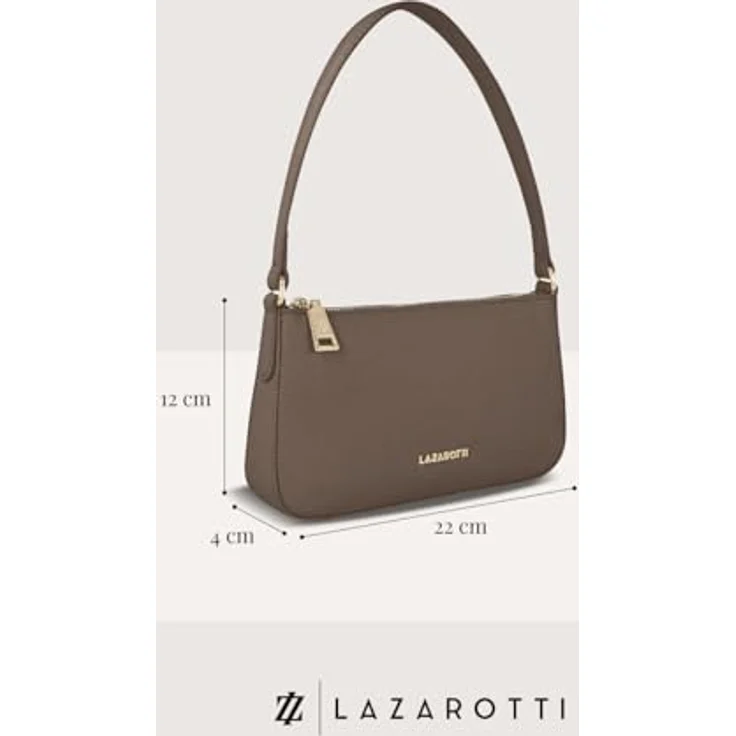 Lazarotti Bologna Leather, Schultertasche aus Ziegenleder, 22 cm, beige, mit Reißverschluss – Bild 3