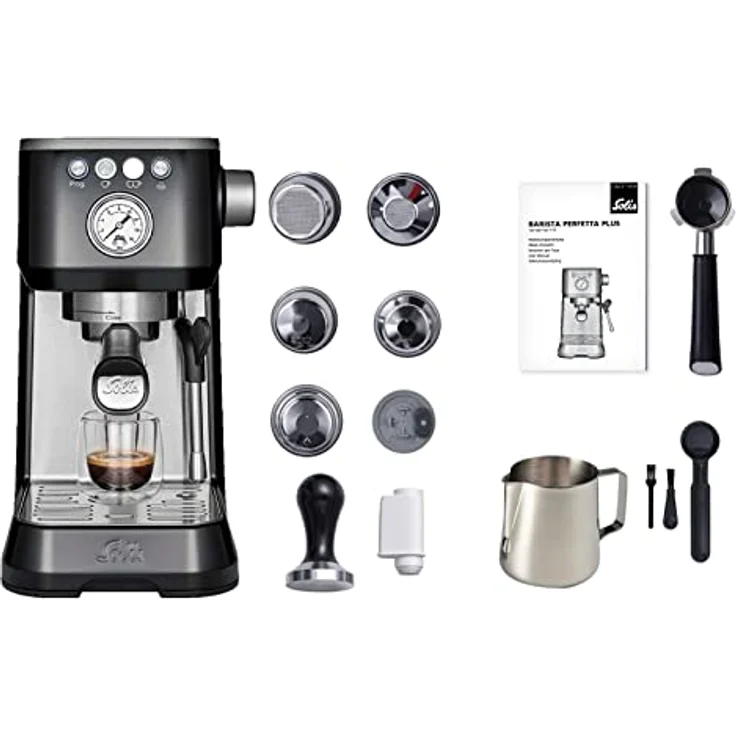 Solis Espressomaschine, Manometer, Dampf- und Heißwasserfunktion, PID-Temperaturregler, 54 mm Siebträger mit Doppelauslauf, 15 bar, 1,7 l Wassertank, Edelstahl, Barista Perfetta Plus Black (Typ 1170) – Bild 8