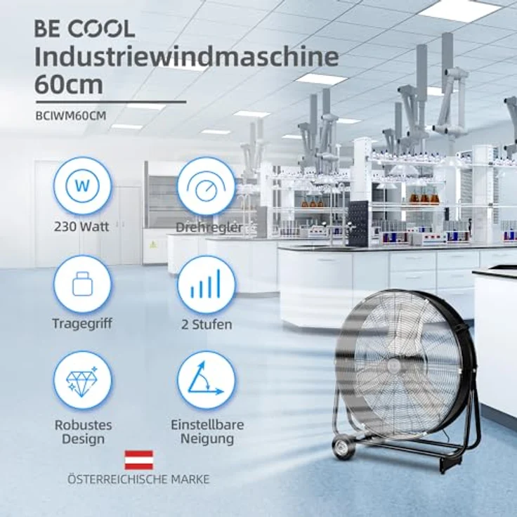 Be Cool BCIWM60CM, Ventilator mit 230 W Motor, neigungsverstellbar, Schwarz – Bild 2