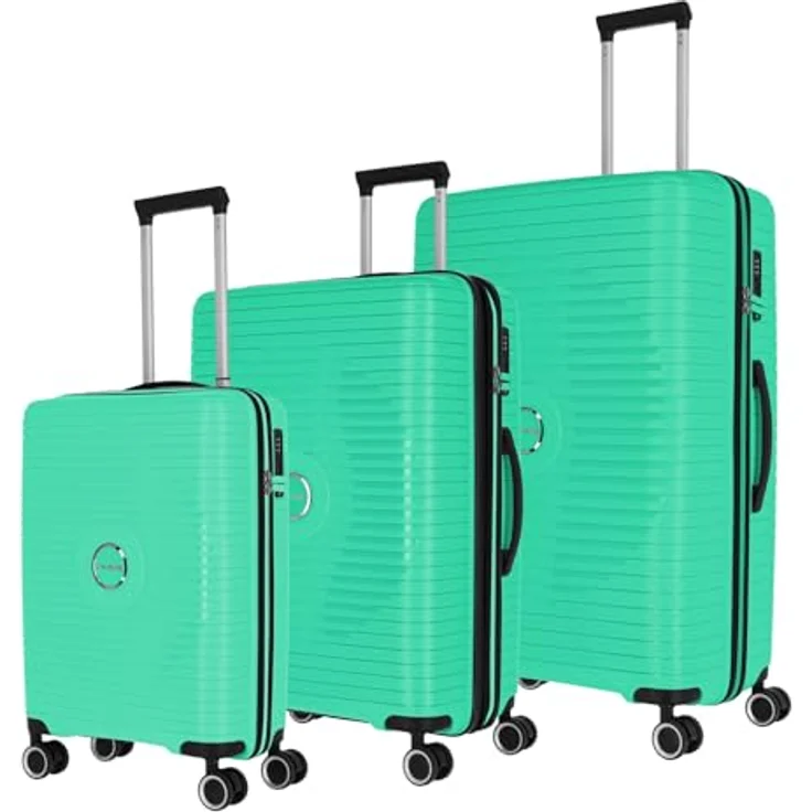 Travelite Hartschalen Kofferset 3teilig, 4 Rollen, ORBITA, Trolleys mit bruchsicherer Schale, TSA Schloss, Grün – Bild 1