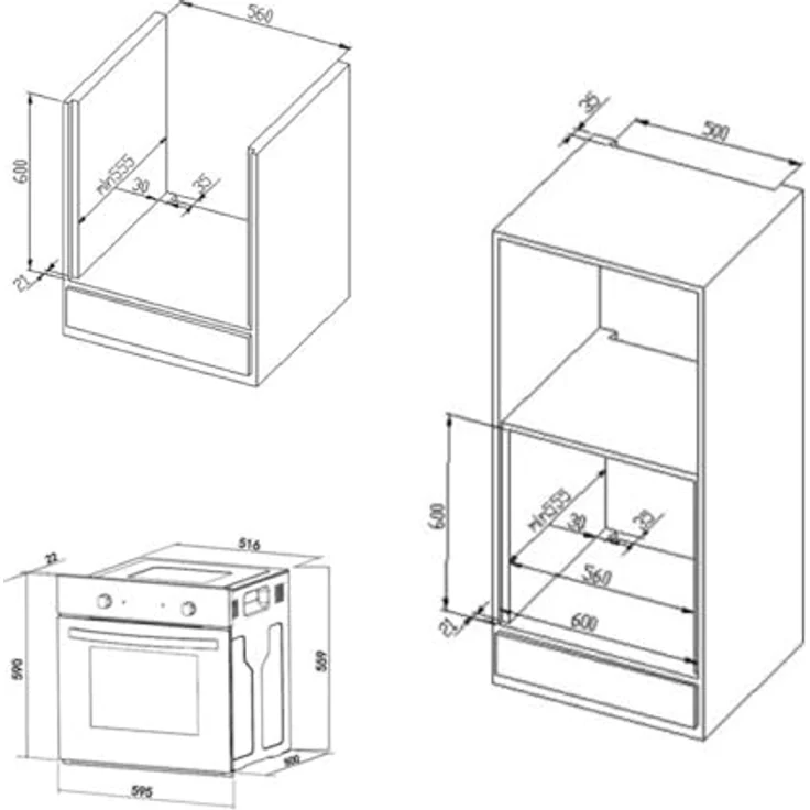 GERATEK Einbau Herdset, Backofen Umluft mit Timer und autarkem Induktionskochfeld, 60 cm rahmenlos, Energieeffizienz A, schwarzes Glas – Bild 6