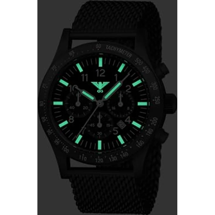 KHS Platoon Black Steel Solar Chronograph KHS.PLABSSC.MB mit Maschenband, 10 Bar wasserdicht, Solar-Quarzuhrwerk – Bild 2
