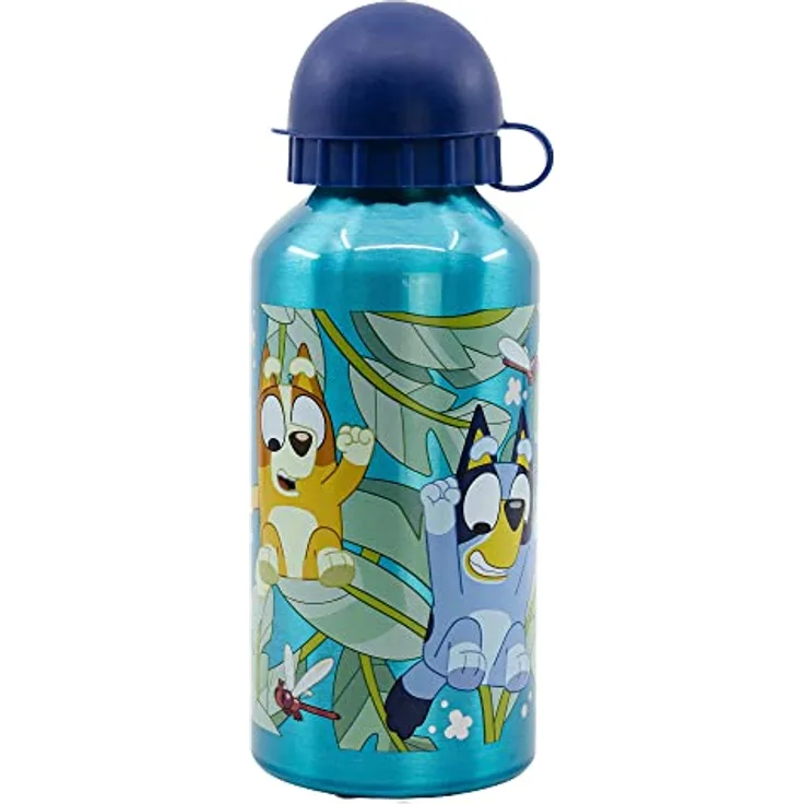 Bluey Aluminium Trinkflasche 400 ml, auslaufsicher im Isometric Design, praktisch für Kinder