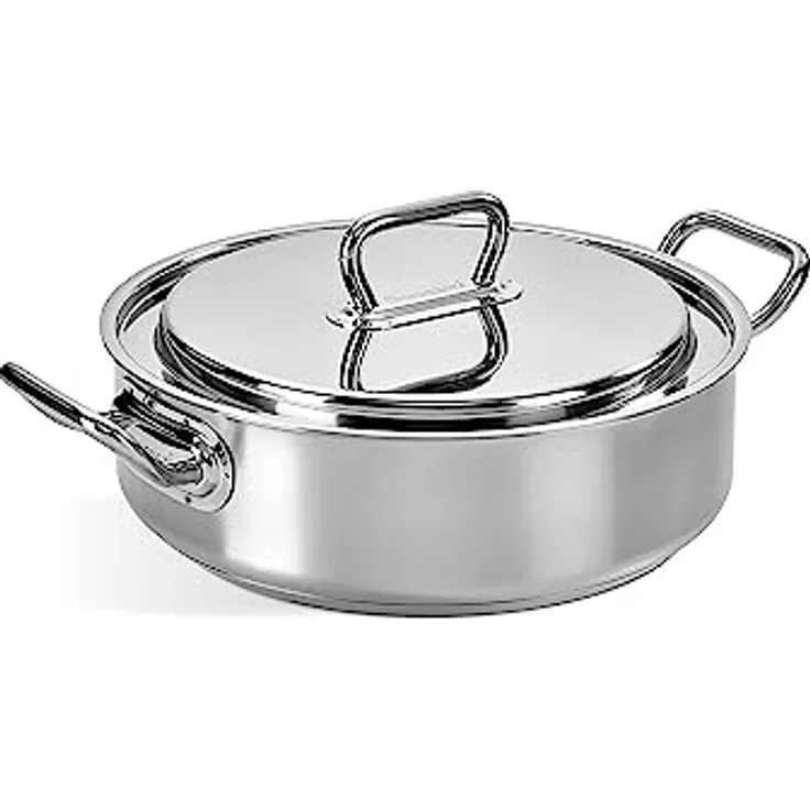 Barazzoni Professional, Low casserole with lid ø24cm, Stainless Steel 18/10, Capacity 2,70lt, Induction, Made in Italy