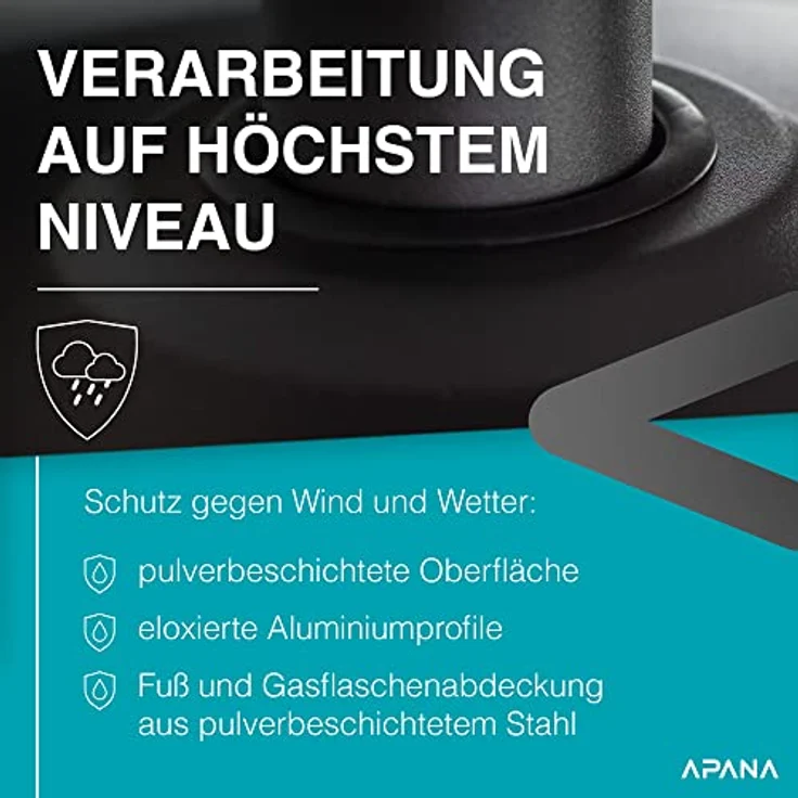 APANA 14KW Gas Heizpilz Bellamente ONE Gasheizstrahler für Terrasse Balkon Garten mit Rollen Umkippsicherung und Abschaltautomatik in anthrazit – Bild 5