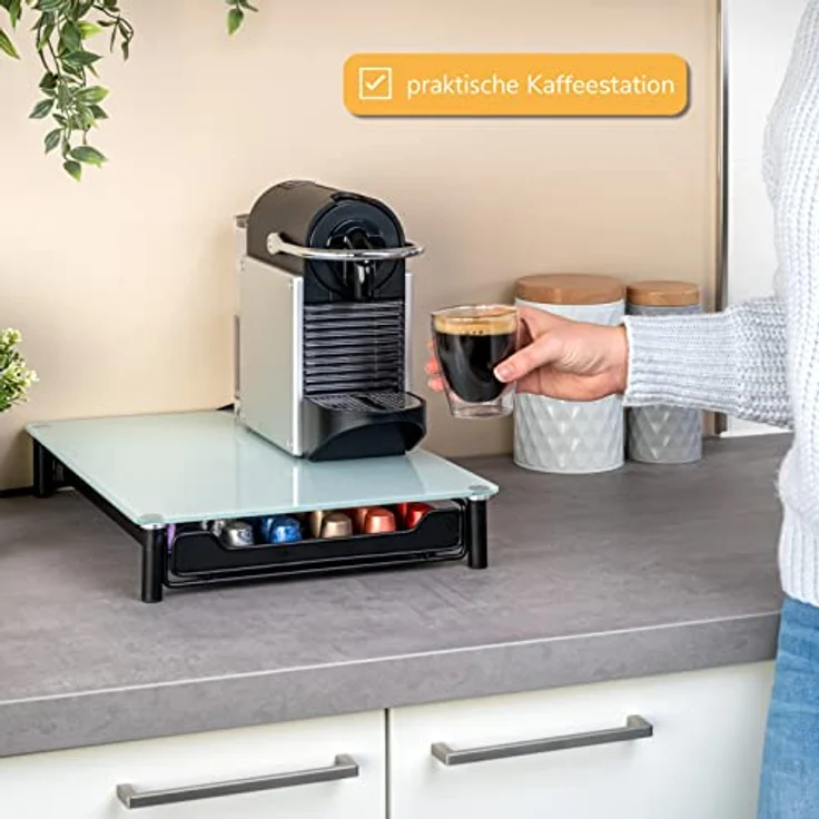 bremermann Kaffeekapsel-Box für 60x Nespresso, Schubladenbox aus Metall mit Glasplatte, Kapselhalter und Kapselspender, ca. 31 x 7 x 40,5 cm (Weiß) – Bild 5