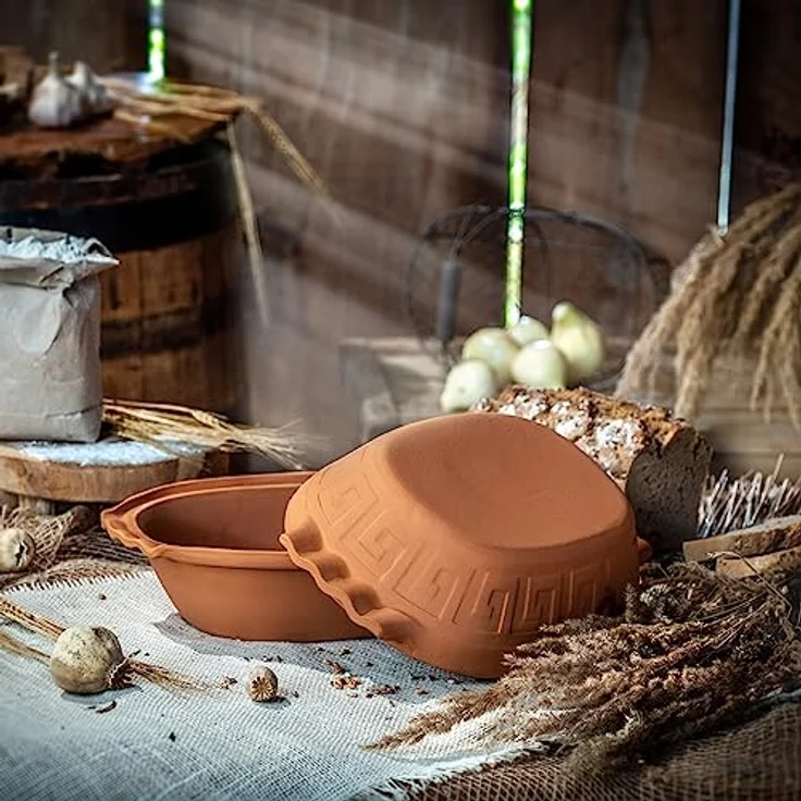 KADAX Tonbräter Augustus, Keramiktopf mit Deckel für Mikrowelle und Backofen, oval, 4L, Dampfgarer für fettfreies Kochen aus natürlichen Materialien – Bild 2