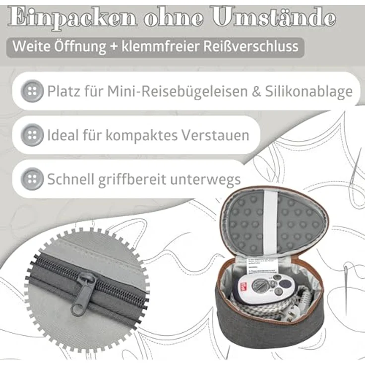 Semplix Prym Mini-Dampfbügeleisen Set, Reisebügeleisen mit Tasche und Silikonablage anthrazit/grau, 343 W – Bild 7