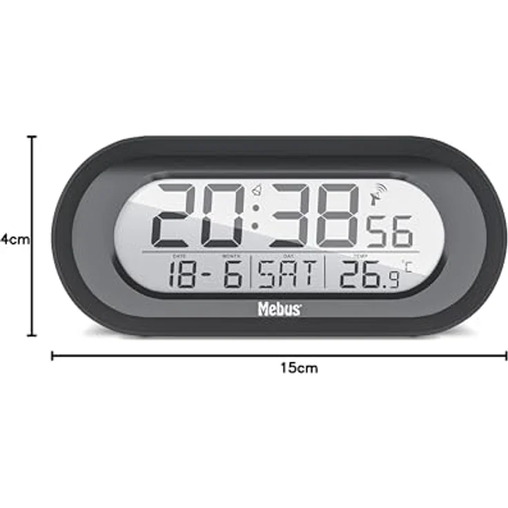 Mebus Funkwecker Modell 25809, digitale Funkuhr mit Temperaturanzeige, Snooze-Funktion, Kalender und Displaybeleuchtung, Farbe: Schwarz – Bild 2
