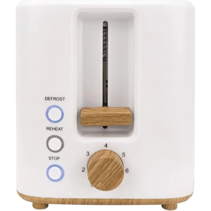 JOCCA Nature-Linie Toaster, 2 Scheiben mit 7 Toaststufen und Auftaufunktion, Weiß mit Holzakzenten – Bild 2
