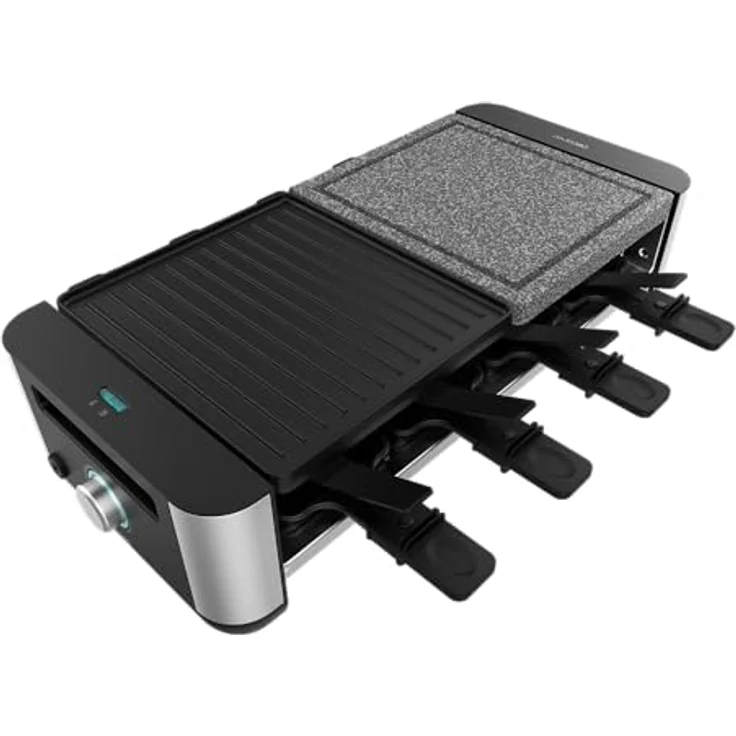Cecotec Raclette Cheese&Grill 16000 Inox MixGrill, 1400 W für 8 Personen, einstellbares Thermostat, 2 Platten (Aluminiumguss & Naturstein), inklusive 8 Pfannen und 8 Spatel. – Bild 2