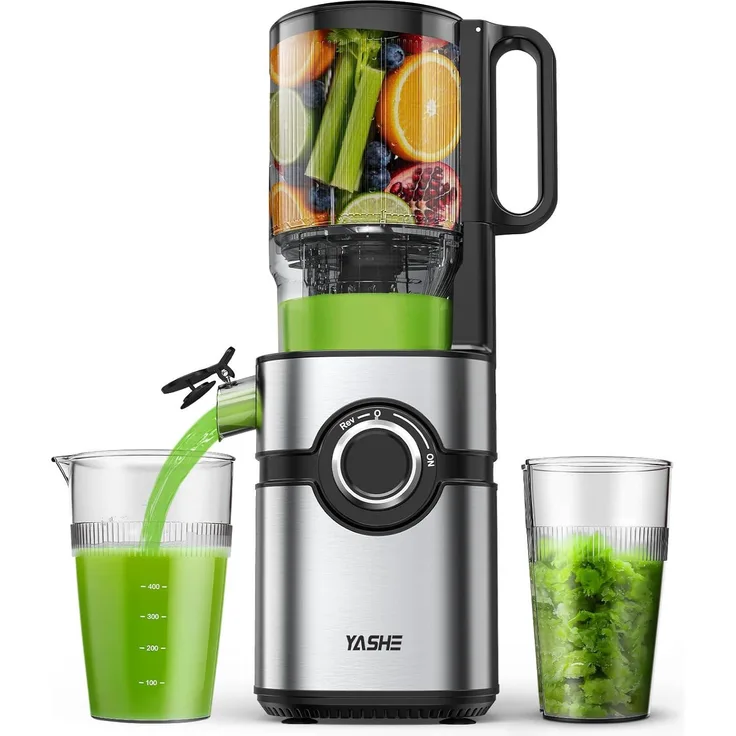YASHE Slow Juicer Entsafter, 127 mm Einfüllschacht, 200W, Cold Press für ganze Früchte & Gemüse, Schwarz