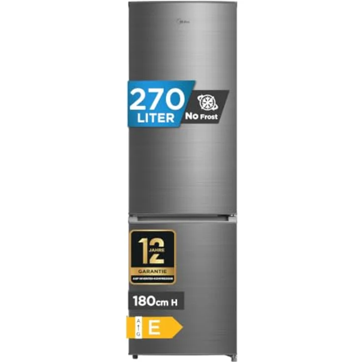 Midea 270L Kühlschrank mit -24°C Gefrierfach, Total No Frost, 180 cm, 41 dB, All-Around Cooling, LED-Beleuchtung – Bild 1