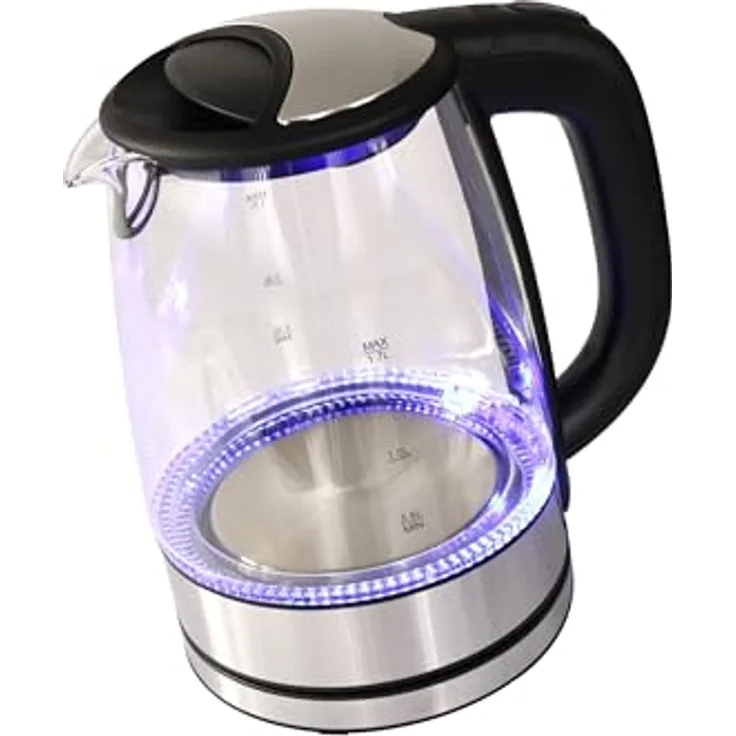 DESKI Wasserkocher Glas Wasserkocher 1,7 L 2000 Watt mit LED Beleuchtung, blau