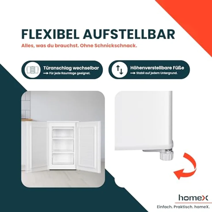 homeX FS871E-W Gefrierschrank, 4-Sterne Tiefkühlschrank mit 87L Nutzinhalt, kompakt, freistehend, leise, weiß – Bild 7