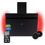 Dunstabzugshaube 80 cm | Kopffreie Wandhaube | Edelstahl | schwarzes Glas | WLAN | Nachlaufautomatik | RGBW-LED-Beleuchtung | SensorTouch Bedienung | SOLO809SHCM