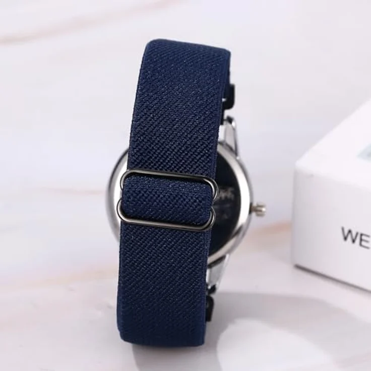JewelryWe Armbanduhr, geflochtenes elastisches Gewebearmband, dunkelblau, 24 Stunden Zifferblatt, Kalender Analog Quarz, für Damen und Herren, perfekte Passform ohne Verschluss – Bild 3