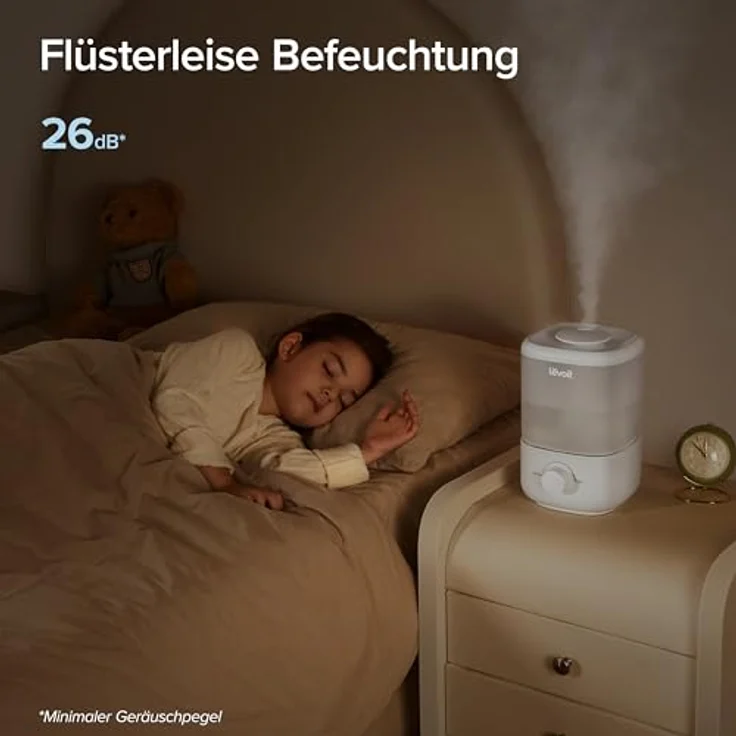 Levoit 2,5L Mini Luftbefeuchter bis 25H für Schlafzimmer Kinderzimmer, 26dB leise Top-Fill Humidifier für Baby Pflanzen, Raumbefeuchter mit 360° drehbarer Düse, automatische Abschaltung – Bild 5