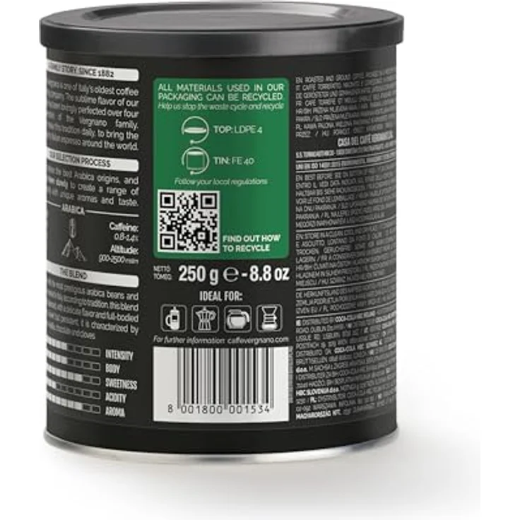 Caffè Vergnano 1882 Kaffee Dose 100% Arabica gemahlen Mokka - 250 g-Packung – Bild 3