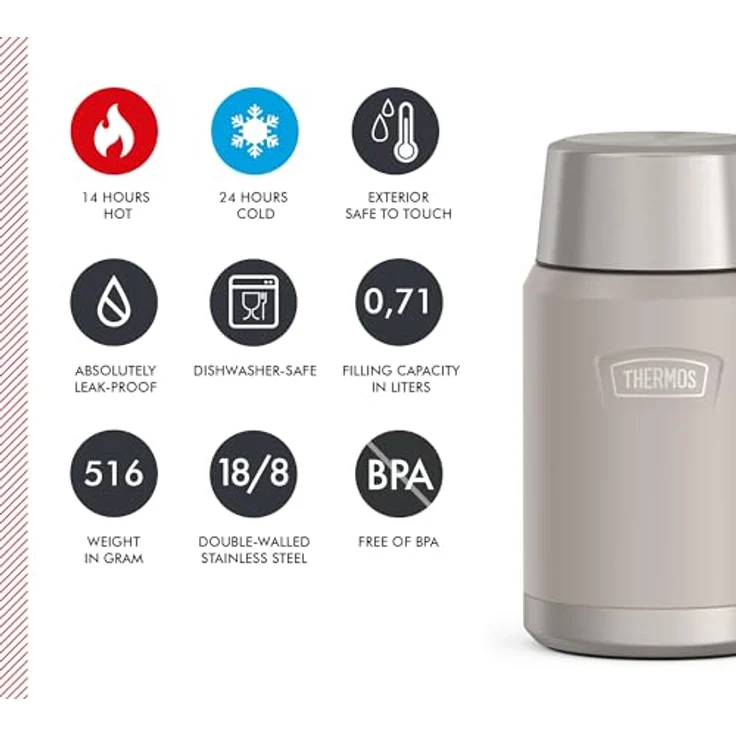 Thermos Stainless King, Lunchbox mit doppelwandiger Isolierung, Beige, hält bis zu 14 Stunden warm und 24 Stunden kalt, spülmaschinenfest, inkl. klappbarem Edelstahl-Löffel – Bild 6
