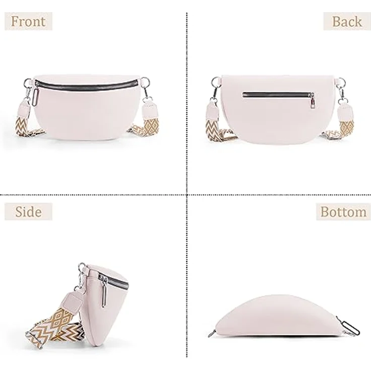 GSenhui Bauchtasche Damen Groß, Wasserdichte Umhängetasche aus veganem Leder, Crossbody Bag mit breitem Gurt für Reisen und Wandern – Bild 3