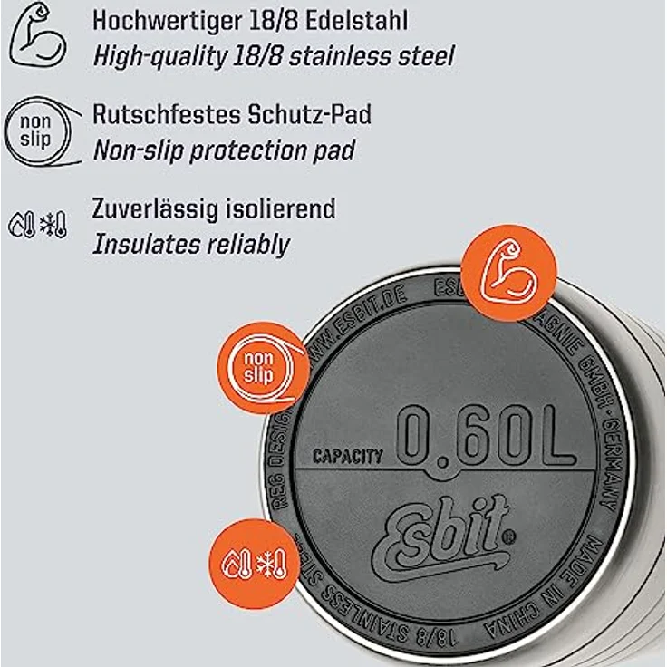 Esbit Majoris Thermobehälter, 600 ml aus Edelstahl, auslaufsicher, für warme und kalte Speisen, modernes Design – Bild 2
