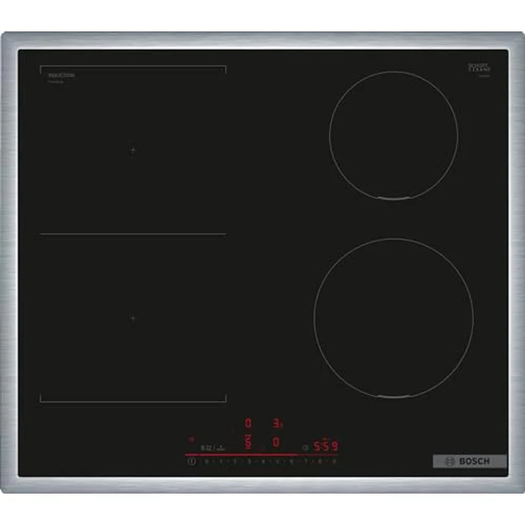 Bosch PVS645HB1E Serie 6 Smartes Induktionskochfeld (autark), 60 cm breit, Kombination zweier Kochzoen, Umlaufender Rahmen, Kochfeldbasierte Haubensteuerung, schnelleres Kochen – Bild 1