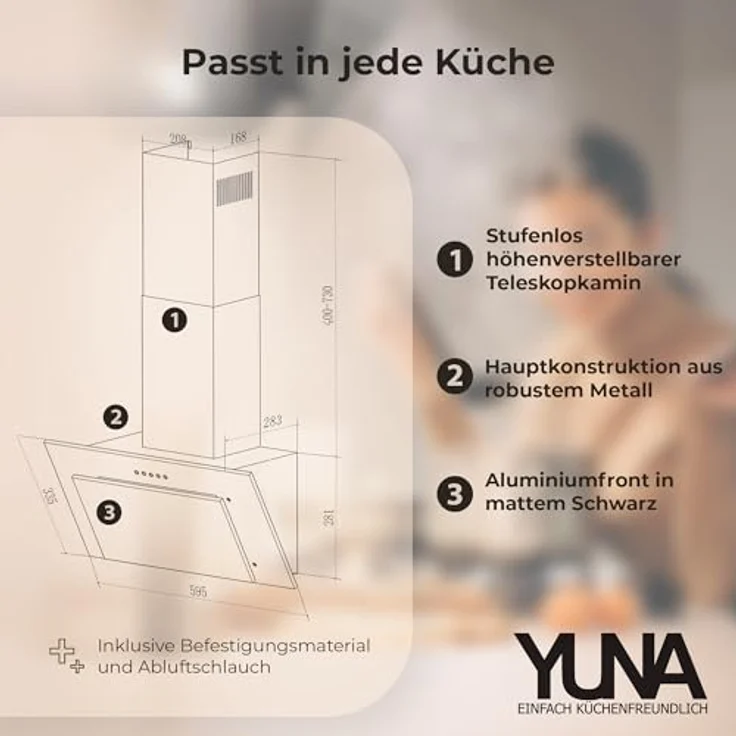Kütech Siva 1360Y Wandhaube, Wandmontage, Energieeffizienzklasse: B, Leistungsstufen: 3, Breite 60cm, schwarz – Bild 7