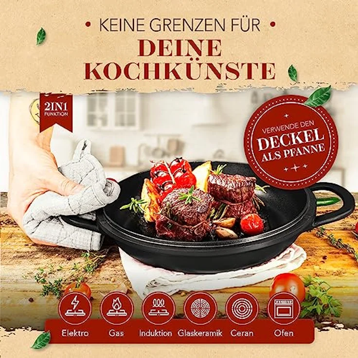 KRUSTENZAUBER 24cm Aluguss Bräter mit Deckel backofengeeignet [inkl. Glasdeckel] - 4L Aluminium Schmortopf & Bratpfanne - Idealer Bräter Induktion, Schmorpfanne, Bratentopf, Gussbräter, Kasserolle - Modernes Kocherlebnis, gleichmäßige Wärmeverteilung, flexibel einsetzbar. – Bild 5