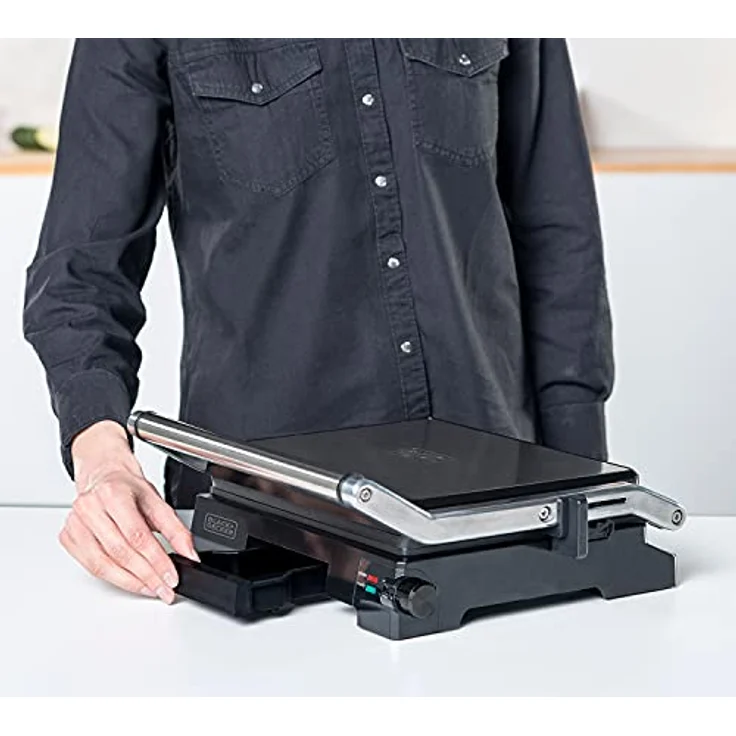 Black + Decker BXGF2200E Sandwichmaker, 2200 W, antihaftbeschichtet, Gusseisen, Edelsthal, silber, schwarz – Bild 6