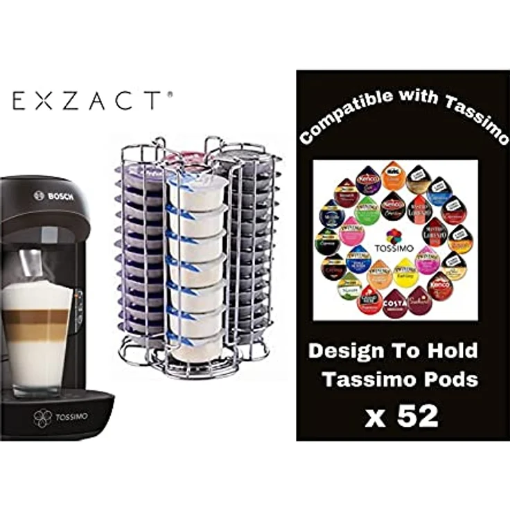 Exzact Kaffeekapselhalter Kompatibel für Tassimo (52 x Kapseln) - Ständer für Kaffeekapseln Tassimo - 360° Drehbar und rutschfest - Kaffeepad Halterung – Bild 3