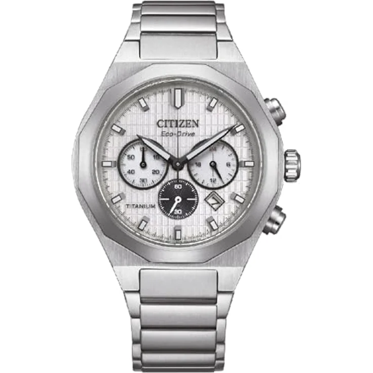 Citizen CA4690-51A Zenshin Senkei Eco-Drive Solar Chronograph, silberfarbenes Super-Titanium Gehäuse, Gliederband, 10 ATM wassergeschützt – Bild 1