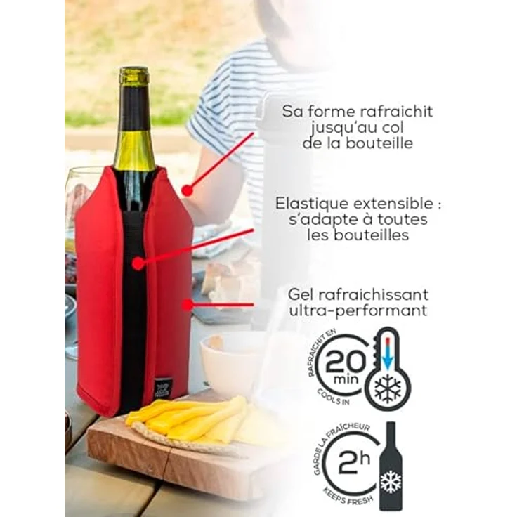 PEUGEOT Frizz Flaschenkühler, hält Champagner und Wein in 20 Minuten kühl, passt sich allen Flaschen an, leicht zu reinigen, rot – Bild 3