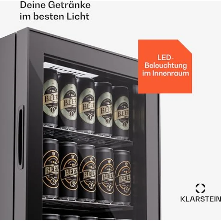 Klarstein Kühlschrank mit Glastür, Leiser Edelstahl-Kühlschrank, Indoor/Outdoor Getränkekühlschrank, 74L Kühlschrank mit Herausnehmbare Ablagen, 5-18°C – Bild 5