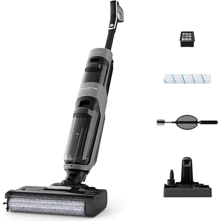 Rowenta X-Clean 4 kabelloser Nass- und Trockenstaubsauger, zeitsparende 2-in-1 Reinigung mit Saugen und Wischen, intelligente Schmutzerkennung, extra-lange Laufzeit, Grau – Bild 1