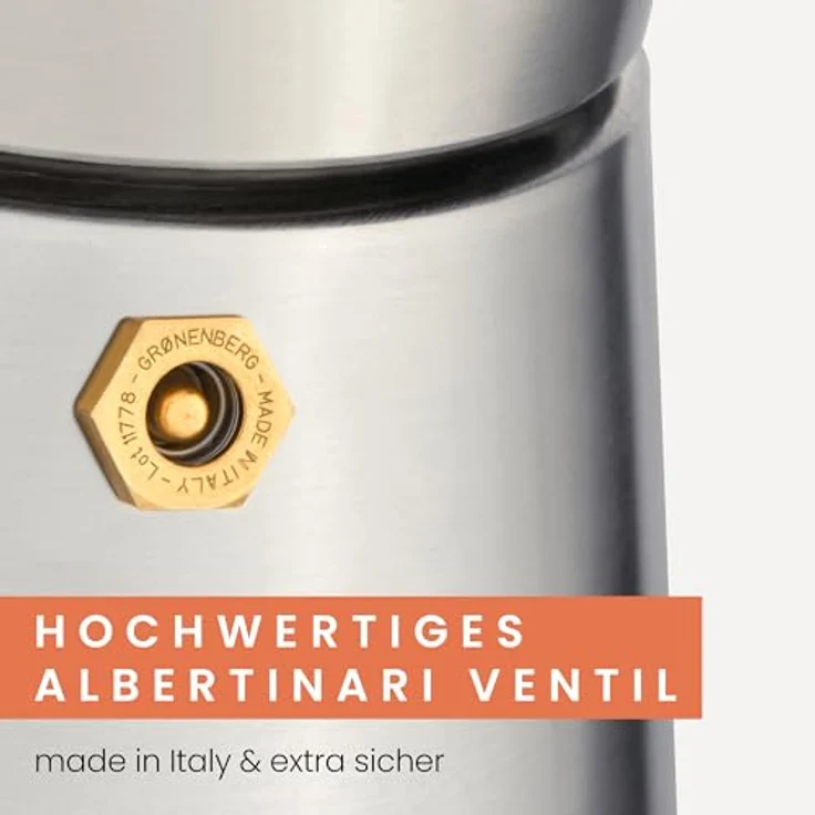 GRØNENBERG Espressokocher Edelstahl, Induktion geeignet, 4/6 Tassen, 0,3l, inkl. Reduziersieb & Ersatzdichtung, aluminiumfrei & unbeschichtet – Bild 4