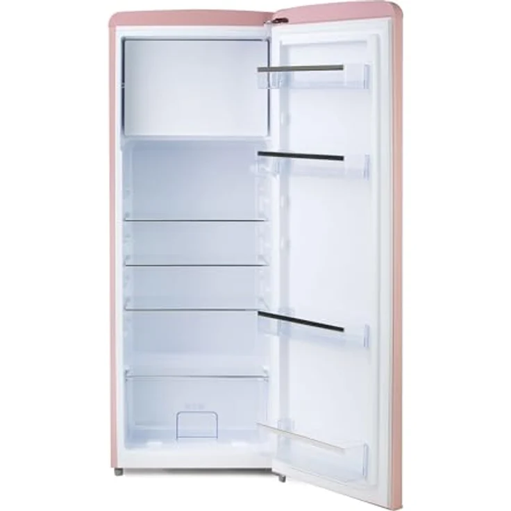 Domo DO91708R, Freistehender Kühlschrank in Rosa mit Holzoptik-Griff, 218 l, Energieklasse D, 39 dB – Bild 5