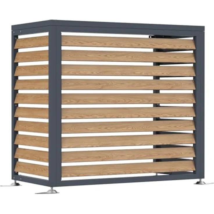 WESTMANN Boxa S | Wärmepumpen Verkleidung & Klimaanlagen Abdeckung aus Stahl in Holzoptik Anthrazit, höhenverstellbar, 100x56x97 cm